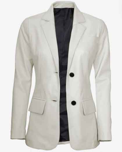 Womens Two Button Off-White Leather Blazer