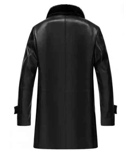 Men's 3/4 length Premium Black Leather Coat with Shearling Collar - Image 2