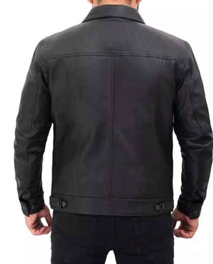 Men's Stylish Fit Real Lambskin Black Leather Trucker Jacket - Image 2