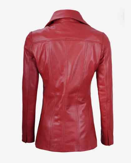 Women's Stylish Fit Real Lambskin Red Leather Three Button Blazer - Image 2