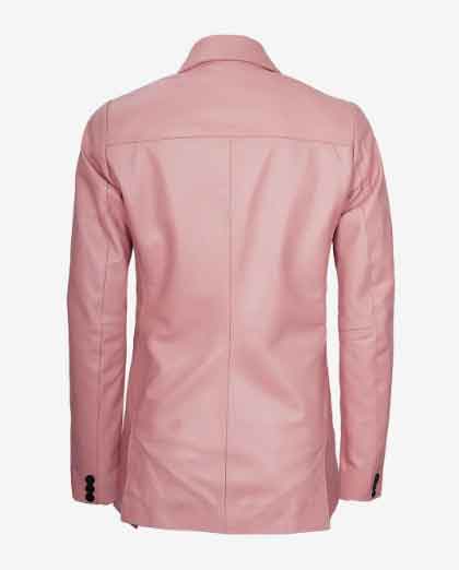 Women's Stylish Look Real Lambskin Pink Leather Two Button Blazer - Image 2