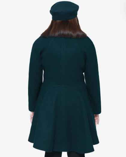 Women's Forest Green Double Breasted Flare Winter Wool Coat - Image 2