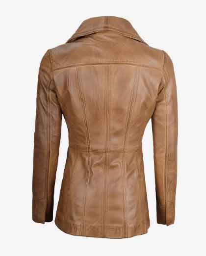 Women's Stylish Look Real Lambskin Camel Brown Leather Blazer - Image 2