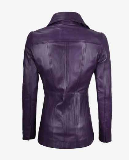Women's Stylish Look Real Lambskin Purple Leather Three Button Blazer - Image 2