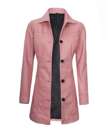 Womens Shirt Collar Real Lambskin Leather Winter Car Trench Long Coat - Image 2