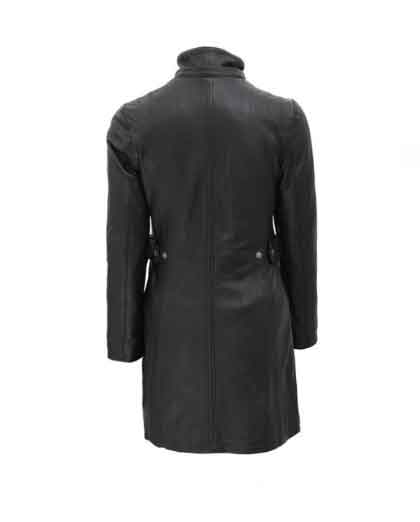 Jean Womens Black Leather Coat - Removable Fur Hood - Image 2