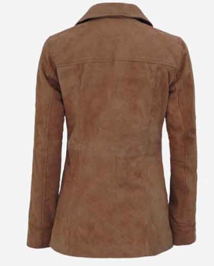 Light Brown 3/4 Length Women's Suede Coat - Image 2