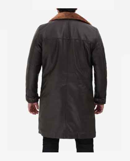 Men's Dark Brown Leather Winter 3/4 Length Shearling Coat - Image 2