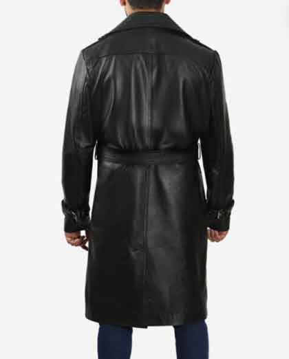 Augusta Double Breasted Black Lambskin Trench Leather Overcoat Mens - Image 2