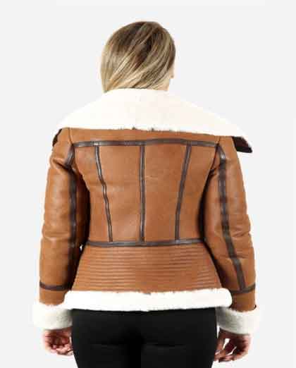 Ladies Sheepskin Real Shearling Tan Whiskey Beige Fur Jacket - Image 2