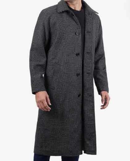 Men's Shirt Collar Charcoal Grey Long Wool Coat - Image 2