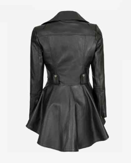 Women’s Asymmetrical Black Peplum Leather Jacket - Image 2