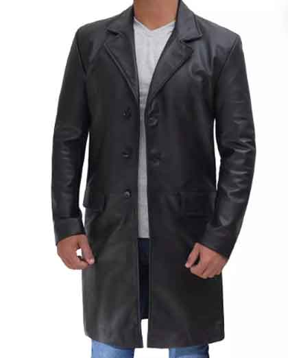 Men's Regular Fit Real Cowhide Black Leather 3/4 Length Car Winter Coat - Image 2