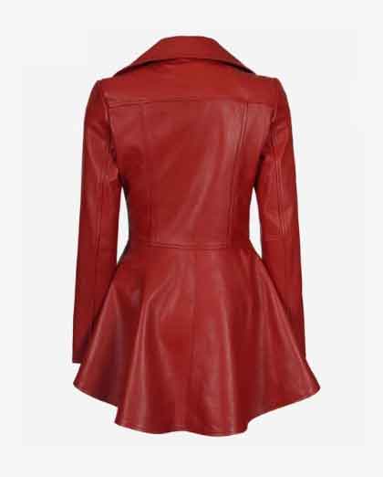 Womens Red Leather Peplum Jacket - Image 2