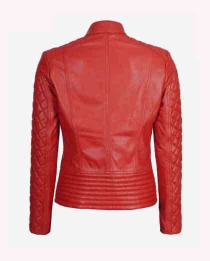 Andria Ladies Red Leather Quilted Biker Jacket - Image 2