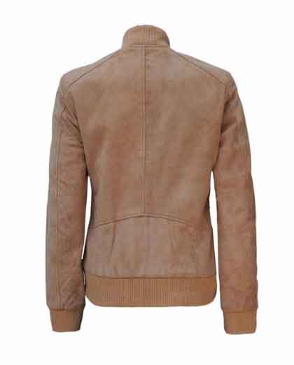 Adamsville Womens Camel Suede Bomber Jacket - Image 2