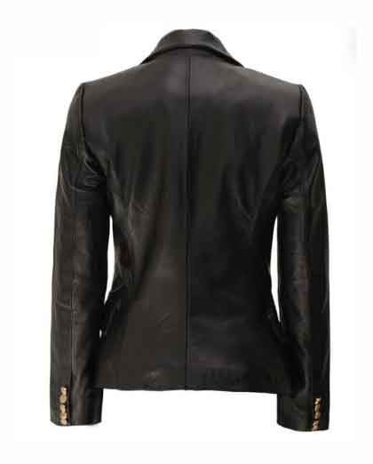 Kim Double Breasted Black Leather Blazer Women - Image 2