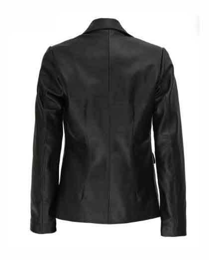 Judy Black Leather Blazer For Women - Image 2