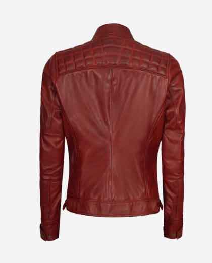 Maroon Womens Real Lambskin Leather Motorcycle Jacket - Image 2