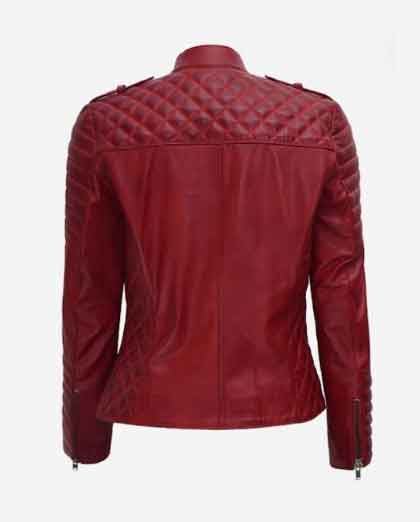 Jannie Red Asymmetrical Padded Leather Jacket - Image 2