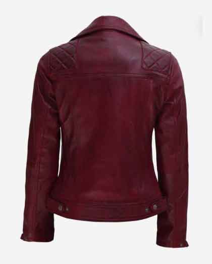 Kimberley Maroon Leather Moto Jacket - Image 2