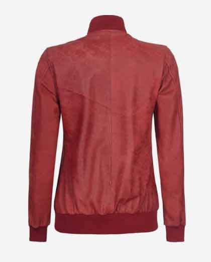 Melody Women's Snuff Leather Maroon Bomber Jacket - Image 2