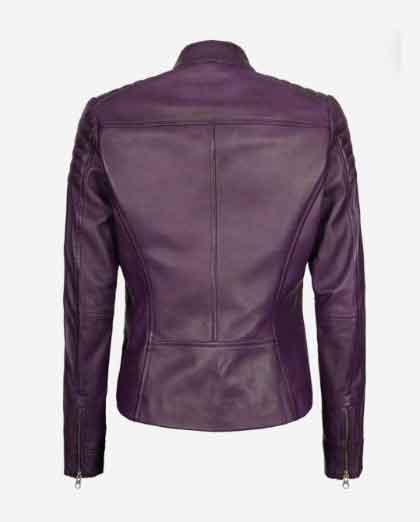 Carrie Womens Purple Leather Motorcycle Jacket - Image 2