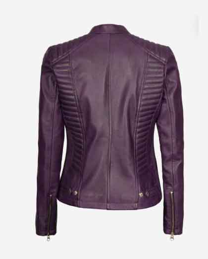 Rachel Womens Purple Moto Leather Jacket - Image 2