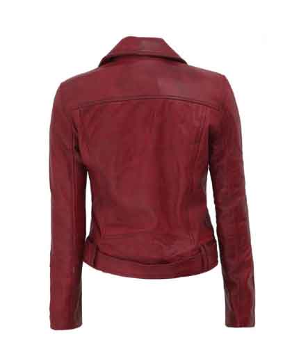 Elisa Womens Maroon Leather Motorcycle Jacket - Image 2