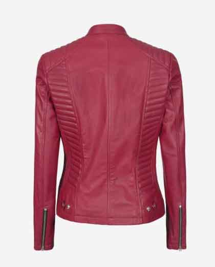 Women's Pink Biker Leather Jacket - Image 2