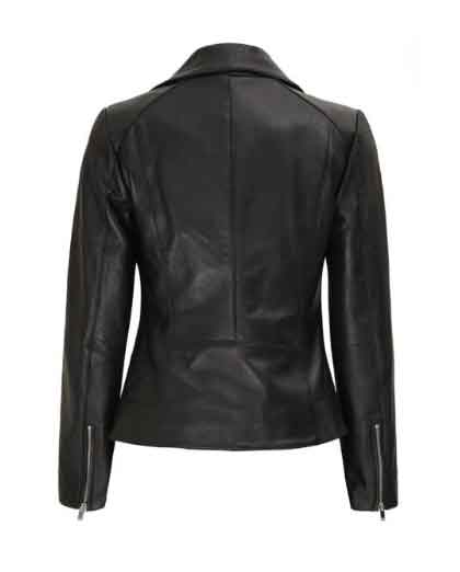 Asymmetrical Womens Black Leather Moto Jacket - Image 2