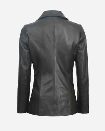 Vicenza Womens Two Button Black Leather Blazer - Image 2