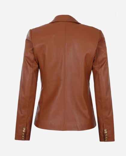 Premium Double Breasted Cognac Leather Blazer Women - Image 2