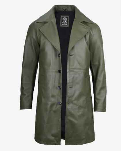 Mens Real Lambskin Leather Car Trench Long Coat - Image 3