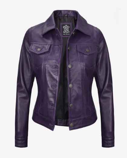 Women's Stylish Moto Trucker Biker Bomber Genuine Lambskin Leather Jacket - Image 2