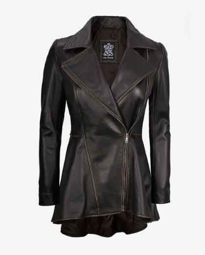 New Stylish Biker Moto Slim Fit Sheepskin Peplum Leather Jacket For Women - Image 2