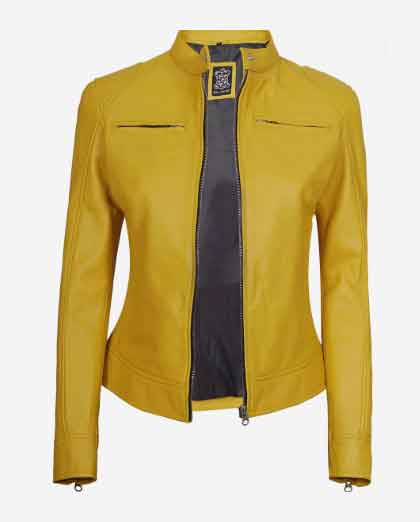 Dodge White Cafe Racer Leather Jacket for Women - Image 2