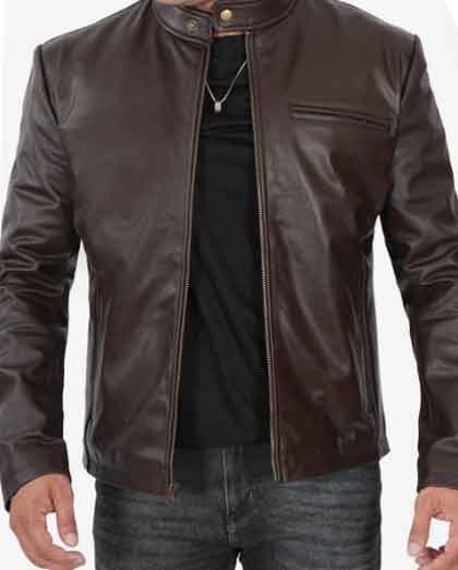 Men's Biker Moto Cafe Racer Real Cowhide Leather Jacket - Image 2