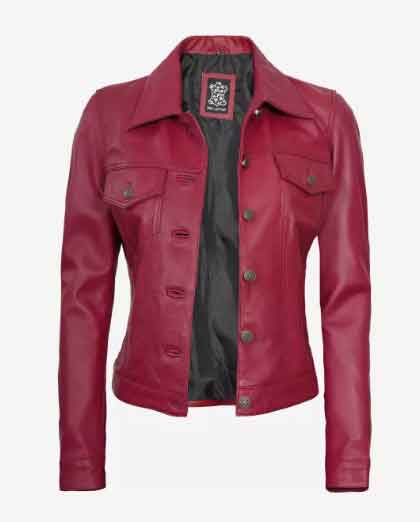 Women's Stylish Moto Trucker Biker Bomber Genuine Lambskin Leather Jacket - Image 3
