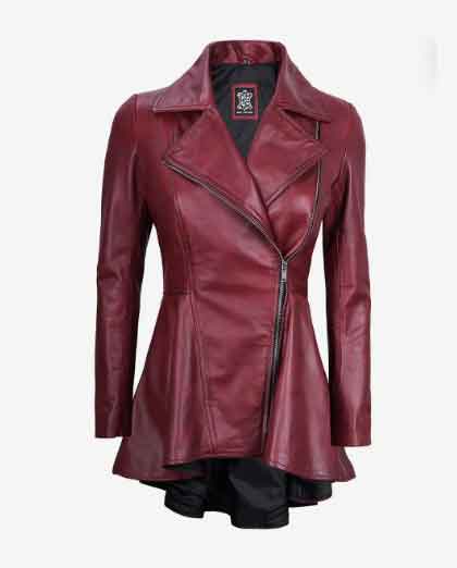 New Stylish Biker Moto Slim Fit Sheepskin Peplum Leather Jacket For Women - Image 4