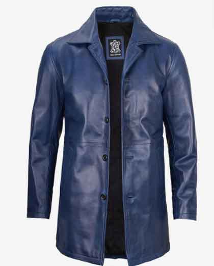 Mens Real Lambskin Leather Car Trench Long Coat - Image 2
