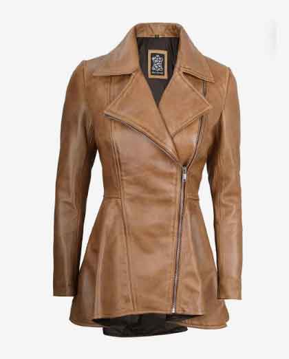 New Stylish Biker Moto Slim Fit Sheepskin Peplum Leather Jacket For Women - Image 5
