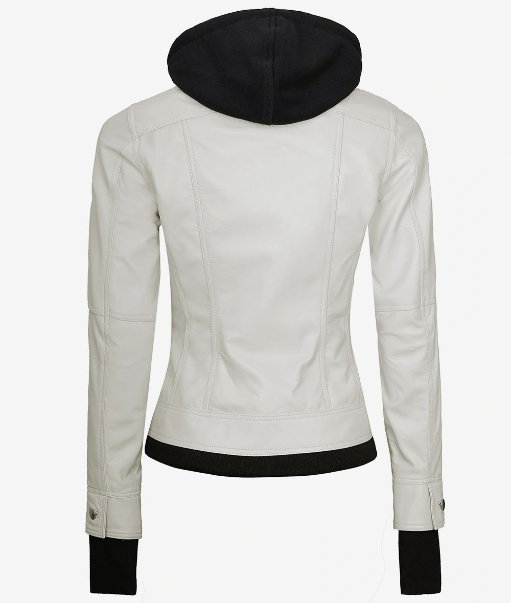 Dodge White Cafe Racer Leather Jacket for Women - Image 3